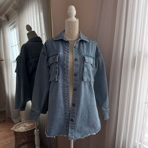 Wild Fable Oversized Frayed Hem Denim Shacket Coat Size XS